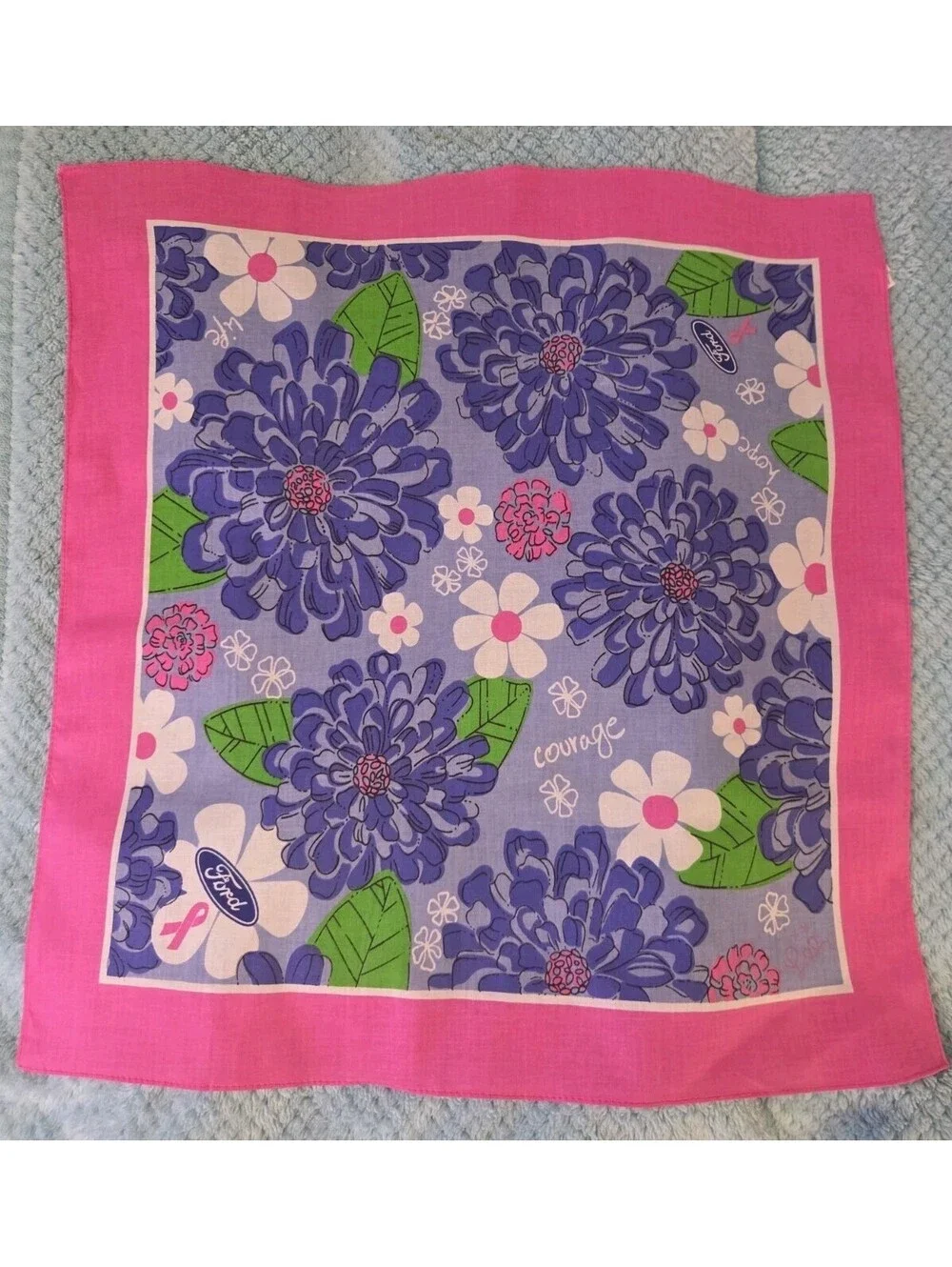 Lilly Pulitzer & Ford Breast Cancer Awareness Floral Scarf 22 X 21.5